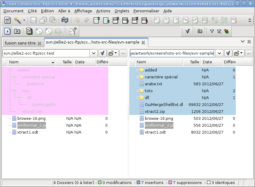 Comparaison de deux configurations SubVersion avec ECMerge sous Debian Linux